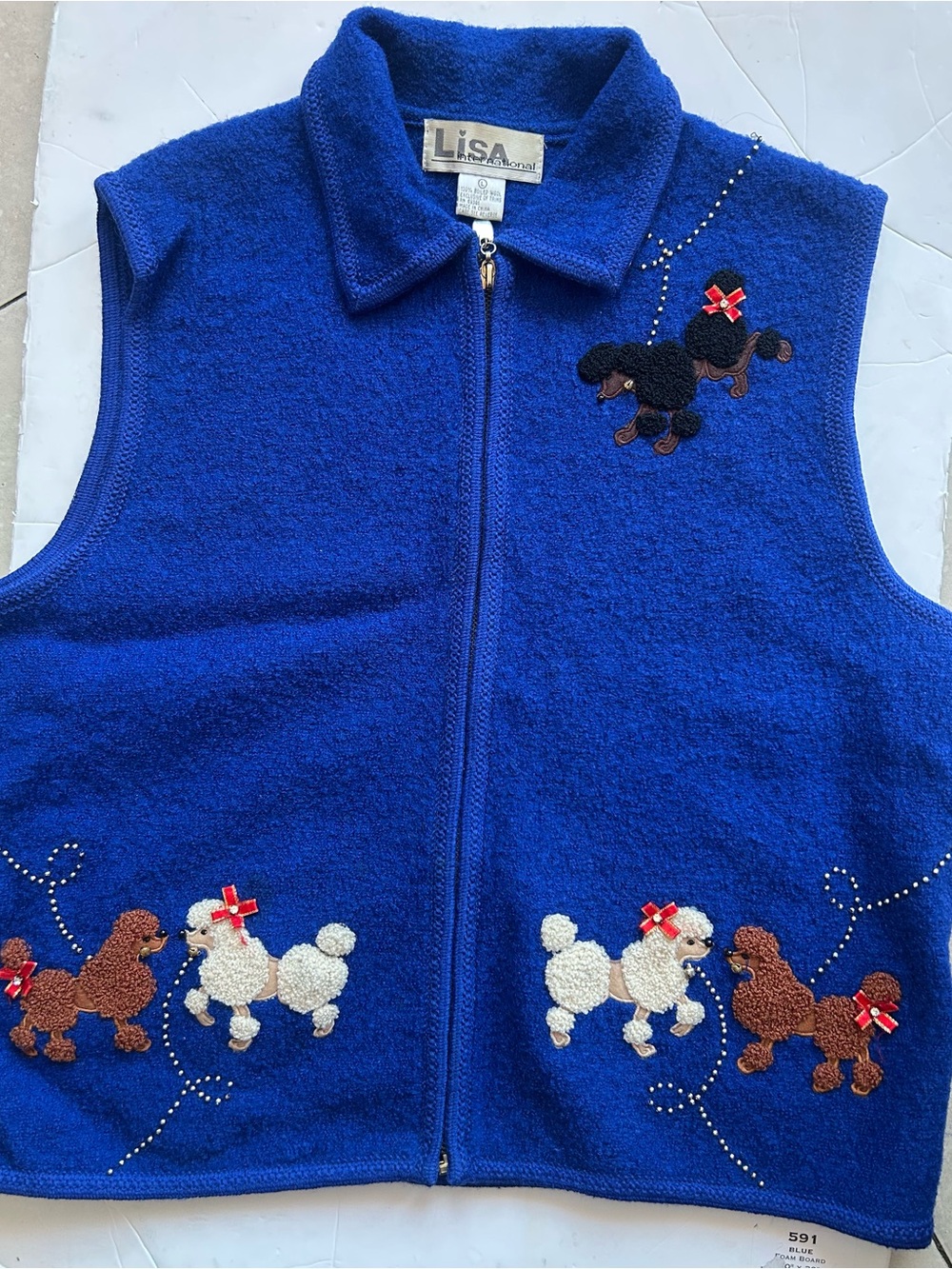 Woman’s Blue Poodle Embroidered Vest